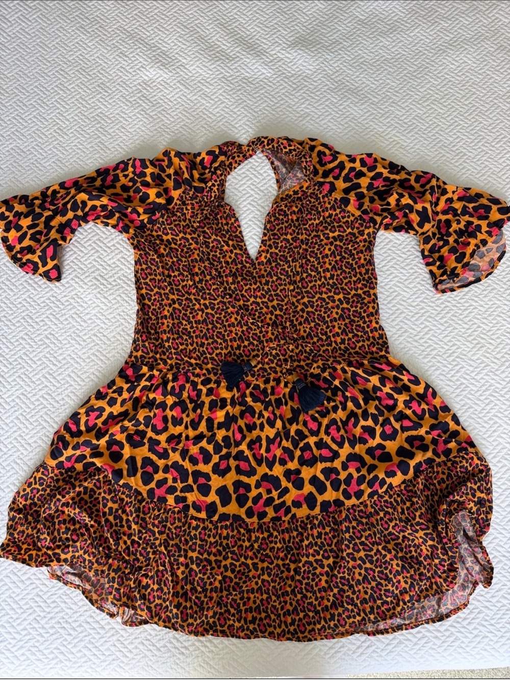 Maaji Leopard Print Flutter Sleeve Dress - Pink & Orange large
